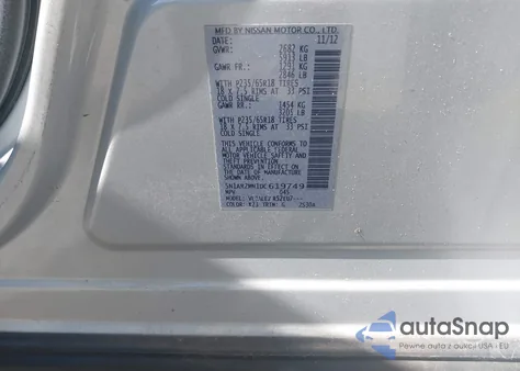 2013 Nissan Pathfinder Sv z USA, uszkodzony, nr VIN 5N1AR2MN1DC619749